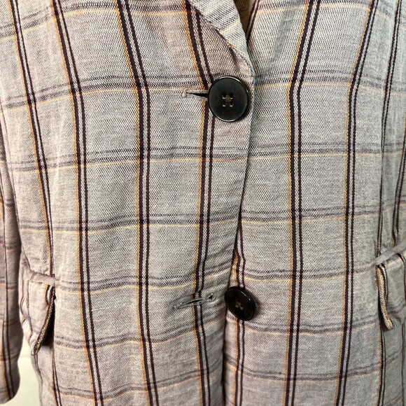 Frank and Oak Purple Plaid Single Breasted Blazer Jacket Linen Blend Size XS - Picture 9 of 12
